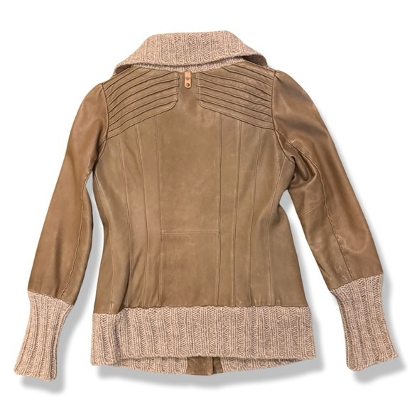 MACKAGE Tan Leather & Knit Sweater Jacket - Picture 3 of 6